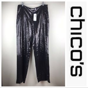 Chico’s Black Wide Leg Sequin Dress Pants sz 12/L